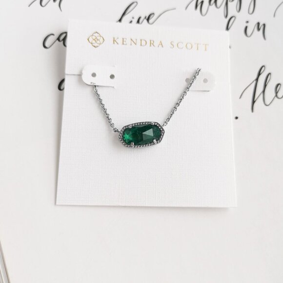 Kendra Scott Elisa Silver Green Cat's Eye Necklace - Picture 1 of 3